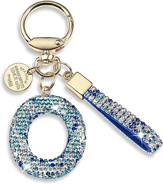 Pink Blue White Initial Letter Keychain Gift for Women Girls Bling Sparkly Cute Backpack Car Key Accessories Lanyard