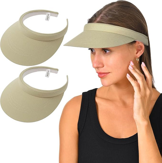 2 Pack Visor Women Men Sun Hat Clip On Visors Adjustable Sport Wide Brim Cap