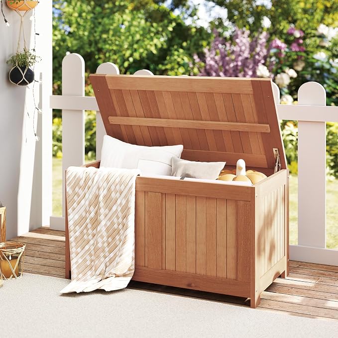 Tangkula 52 Gallon Wood Outdoor Storage Box, 3-in-1 Patio Storage Bench - Image 8