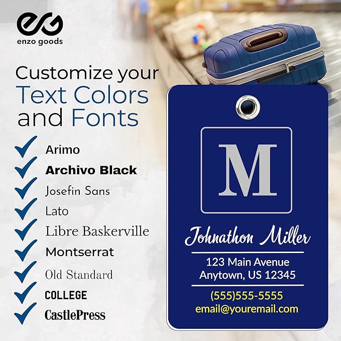 Personalized Luggage Tag | Custom Luggage Tags for Suitcases | Kids Backpack Tag | 10 Color Options & Choose Font, Font Color