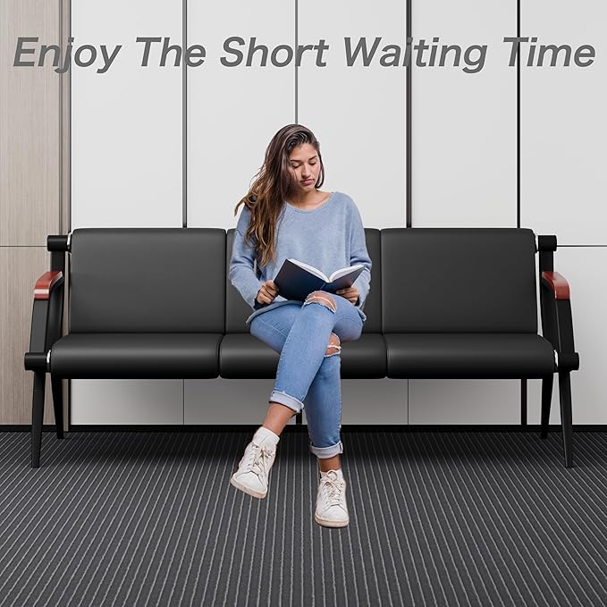 wonline Office Waiting Room Chair Bench Set, Black Office Reception Guest Chair with Arms Matching Lobby Bench for Clinic, Hospital, Airport, Salon, Bank, Barber Waiting Furniture