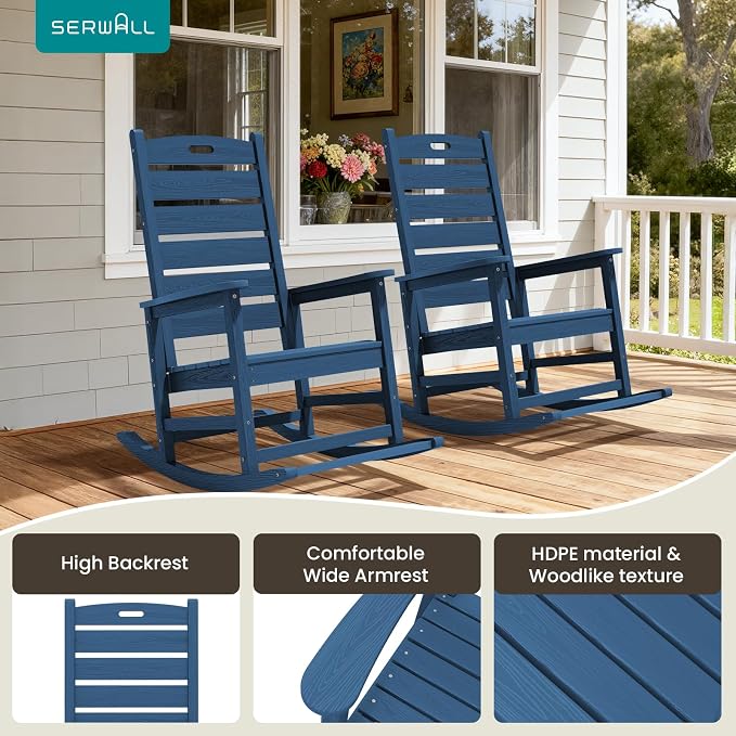 SERWALL Outdoor Rocking Chair Set of 6, Oversized HDPE Rocker, All Weather - Image 9