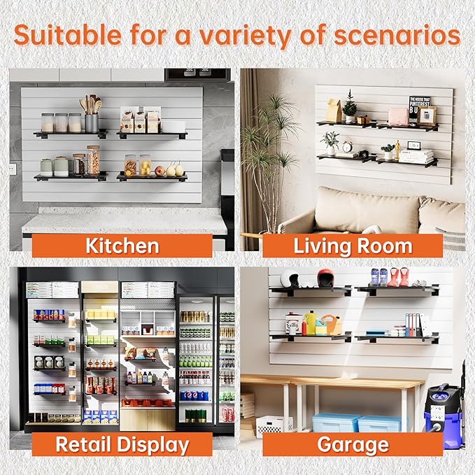 Wood Slatwall Shelves, Slat Wall Shelf Slatwall Acccessory for Garage, Home Improvement, Retail Display (4, 24''x12'')