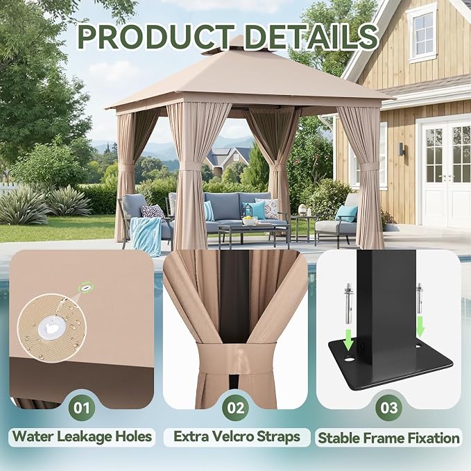Aoxun 10x10FT Metal Frame Outdoor Gazebo, Khaki | UPF50+ Protection 50×50mm - Image 7