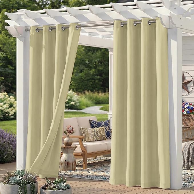 Set of 4 Outdoor Curtains for Patio Waterproof, Breathable Grommet Panels for by Sunshelf