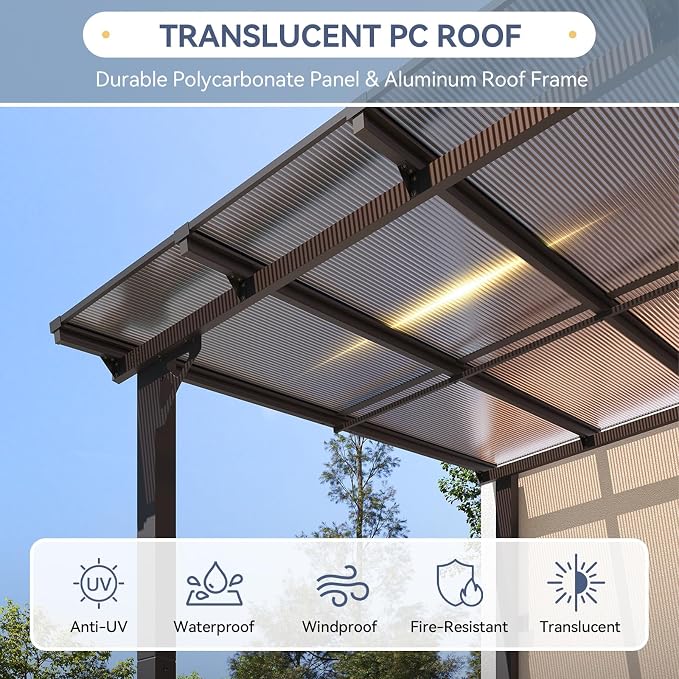 10' X 20' Lean to Gazebo Pergola, Metal Outdoor Gazebos | Wall Mounted Gaebos - Image 4