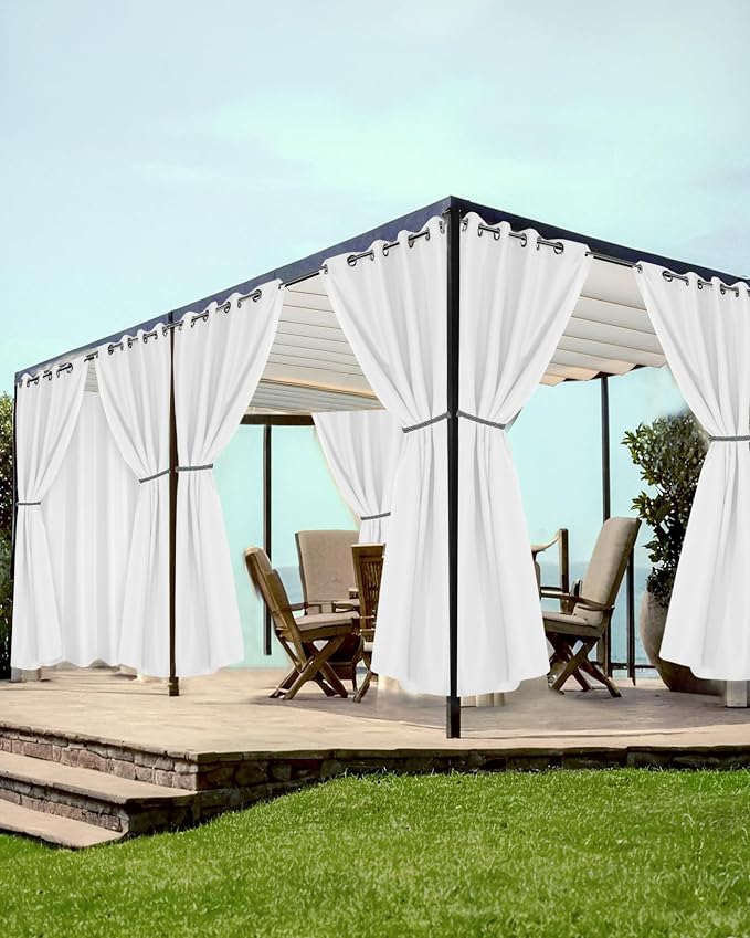 White Grommet Outdoor Curtains for Patio Waterproof 8 Pcs 54x95 In | by HolidayIdeas