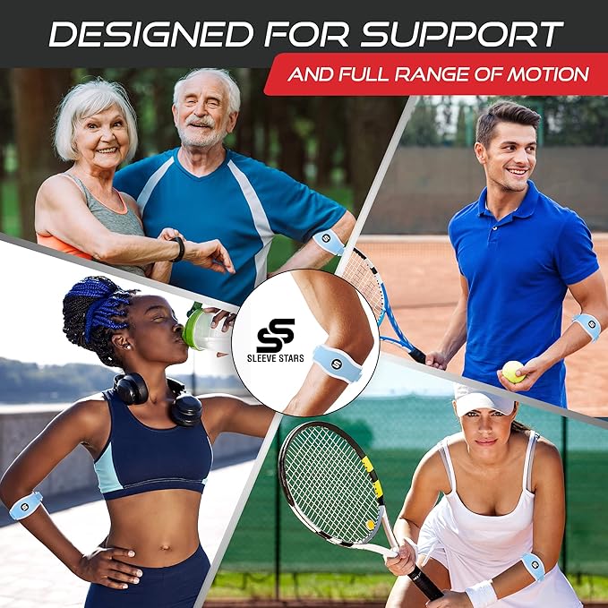 Sleeve Stars Tennis Elbow Brace for Women - Adjustable Tennis Elbow Strap, Golfers Elbow Brace for Men, Counterforce Brace for Tendonitis Relief, Fits 9"-23" (Pair/Light Blue)