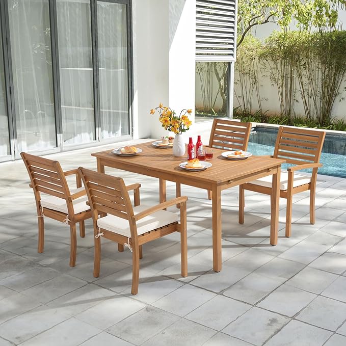 Stackable Patio Dining Chairs Set of 2, Acacia Wood, Stackable Design - Image 6