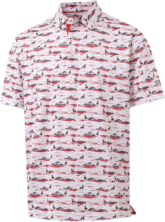 M MAELREG Mens Golf Shirt Short Sleeve Dry Fit Print Moisture Wicking Performance Patterns Collared Polo Shirt
