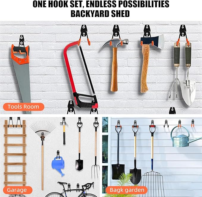 6-Pack Small Square Heavy Duty Garage Hooks, Ideal for Hanging Ladders, Bikes, Tools, Garage, Garden, Basement, Shed, Utility Room Storage (Orange)