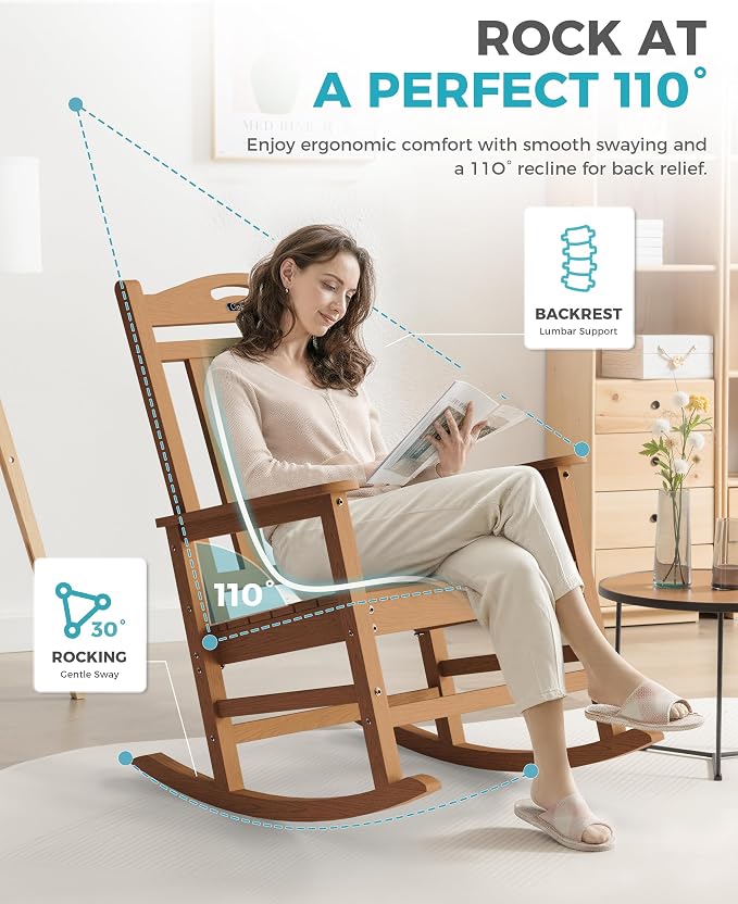 Oversized Outdoor Rocking Chair, 380lbs Heavy-Duty Large Patio Rocker, Weather - Image 4