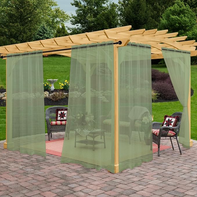 Outdoor Sheer Curtains for Patio Waterproof, 4 Panels Rod Pocket Indoor/Outdoor by Awnmeow