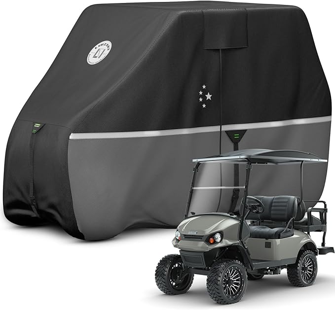 Waterproof Golf Cart Cover, Heavy Duty Marine Grade Fabric, Universal Fits for Most Brand 2/2+2/4+2 Passengers Yamaha, Honda, Club Car, EZGO Golf Cart