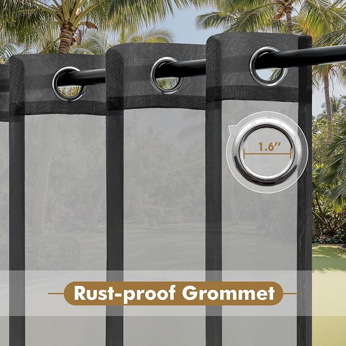 MIULEE Black Outdoor Curtain for Patio Waterproof 4 Panels 54 x 108 Inch | - Image 4
