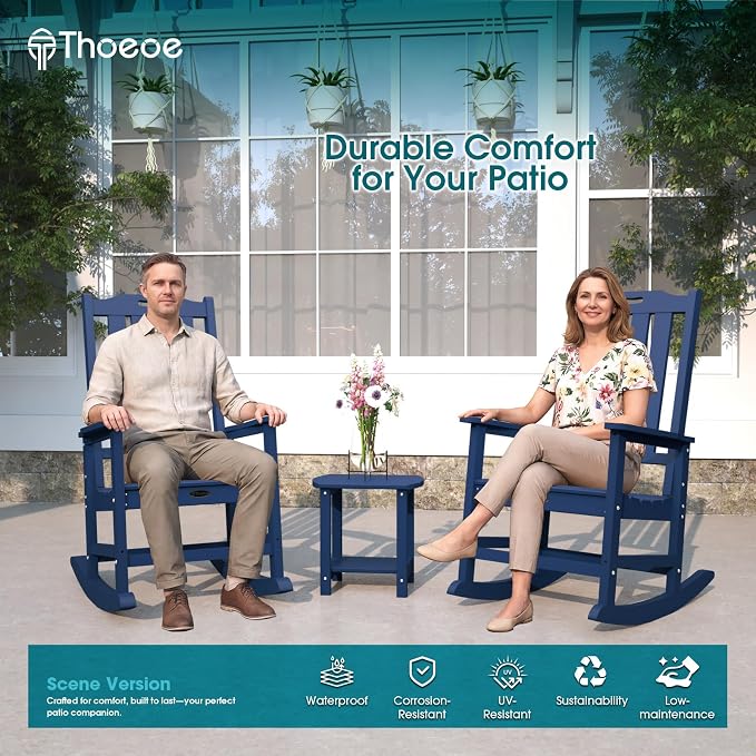 THOEOE Outdoor Rocking Chairs Set of 2, Oversized Patio Rocking Chair | HDPE - Image 2