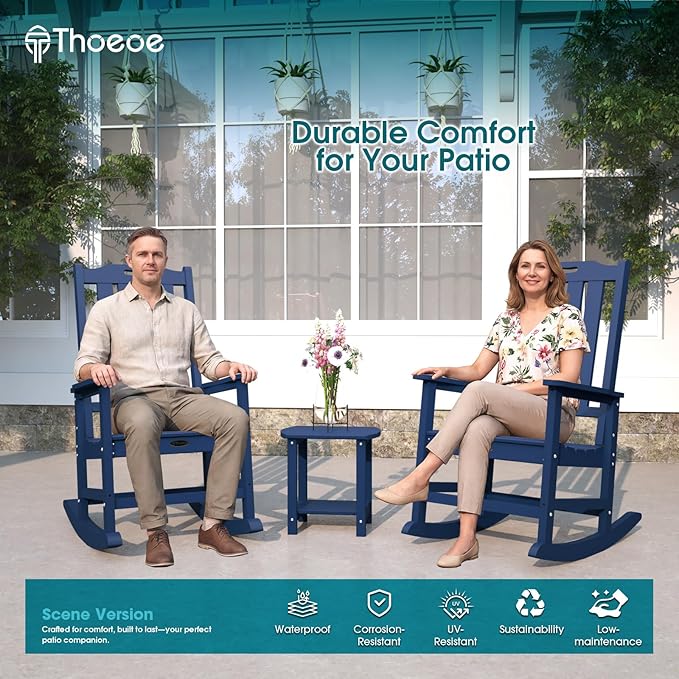 THOEOE Outdoor Rocking Chairs, Oversized Patio Rocking Chair | HDPE Outdoor - Image 2