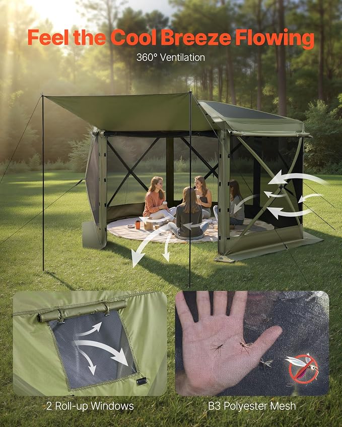 VEVOR Pop up Gazebo Screen Tent, 10 x 10 ft Large 6-Sided Camping Canopy Tent - Image 6