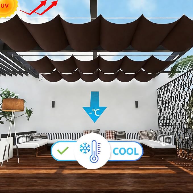 Retractable Waterproof Wave Sun Shade Canopy Pergola Cover Shade Sail Awning 3' - Image 2