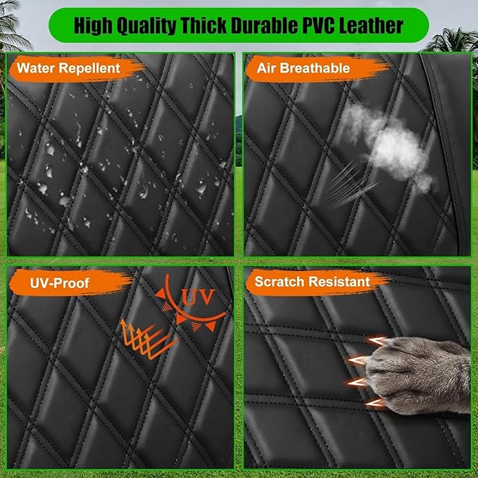 Golf Cart Rear Seat Covers for EZGO Club Car Yamaha Aftermarket Rear Seat Only-Thick Premium Marine Leather with Custom Diamond Design Comfortable/Anti-Scratch/Anti-Fading/Easy to Install