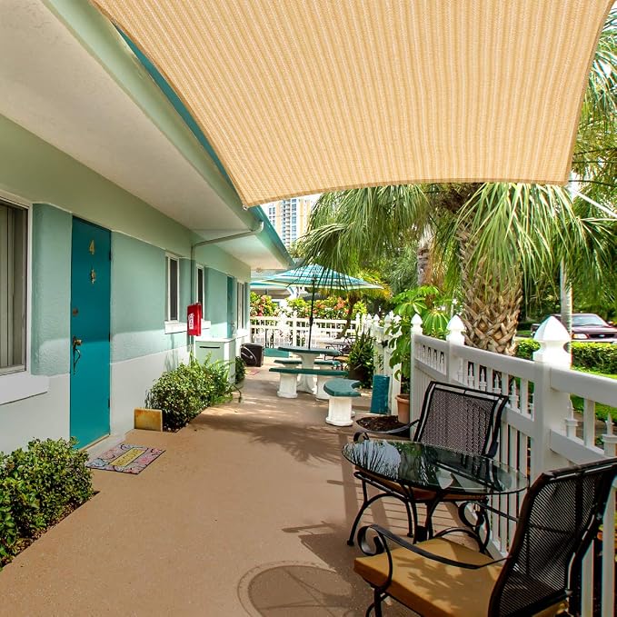 Eden's Decor Straight Flat-Edged Sun Shade Sail Rectangular 9' x 18' Beige - Image 7