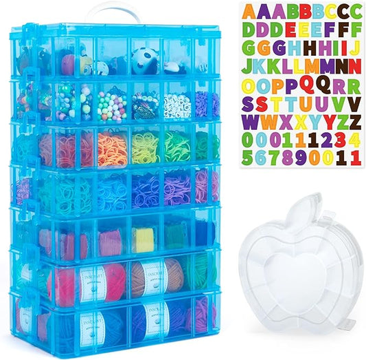 INSCRAFT 7 Layers Stackable Storage Container, 70 Adjustable Compartments (Blue) Stackable Storage Container, Perfect for Kids Toys, Art Crafts, Jewelry, Supplies, Mini Case & Letter Sticker Included