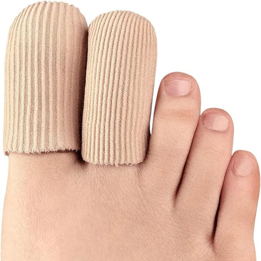 Bukihome 8 PCS Toe Protectors, Silicone Toe Caps Closed Toe Surface Fabric Sleeve Protectors, Prevent Pain Relief for Corns, Blisters and Ingrown Toenails (2PCS Large Size+ 6PCS Medium Size)[Upgrade]