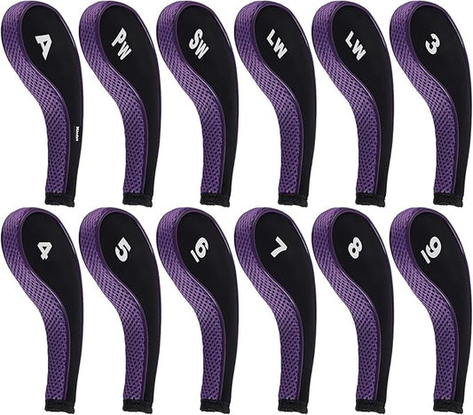 Andux Number Print Golf Iron Club Head Covers Long Neck with Zipper 12pcs/Set