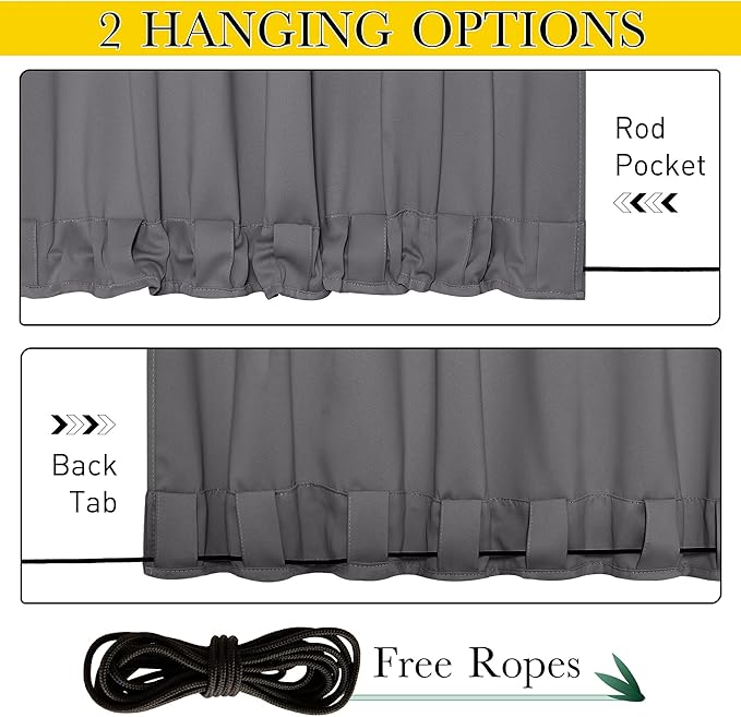 NICETOWN 2 Panels Outdoor Curtains Waterproof Bottom Fixed W46xL90 Grey | - Image 3