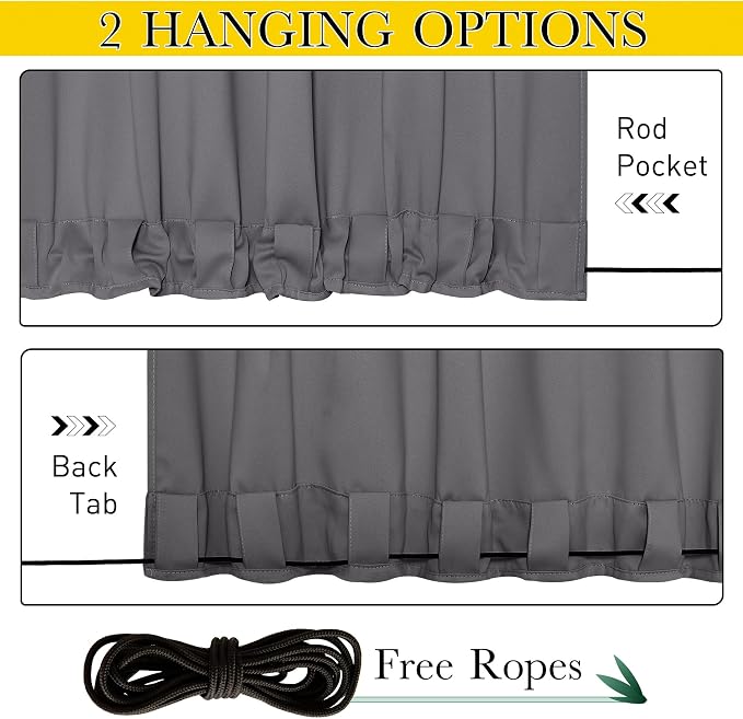 NICETOWN Gazebo Curtains Outdoor Waterproof W100 x L84 in Grey | Windproof - Image 2
