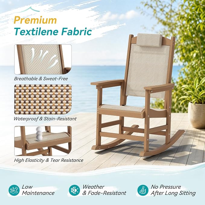 3-Piece Outdoor Rocking Chair Set, HDPE Patio Rocking Chair - Image 5
