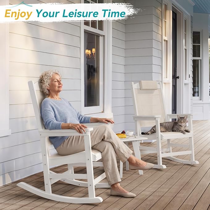 3-Piece Outdoor Rocking Chair Set, HDPE Patio Rocking Chair - Image 4