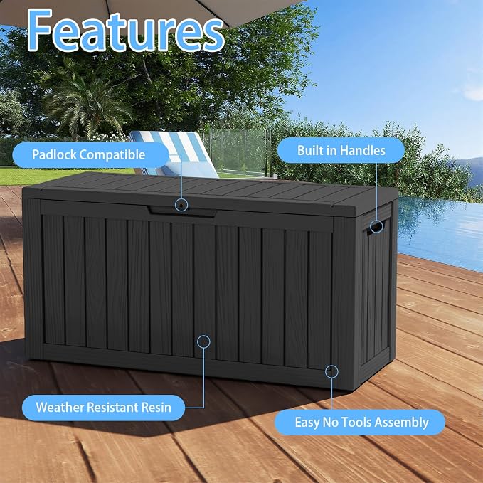 85 Gallon Outdoor Deck Box, Resin Waterproof Storage Box - Image 4