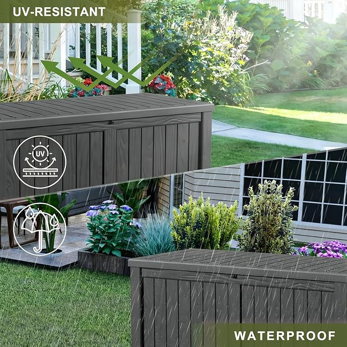 Outdoor Storage Box 150 Gal Waterproof Deck Box Lockable Black | Heavy-duty - Image 7