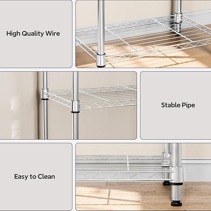 M MZG 3 Tiers Shelf Metal Storage Shelves Wire Rack Closet Organizers - Image 3