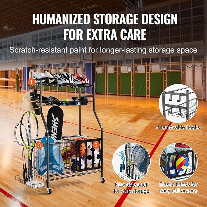 VEVOR Golf Bag Organizer, Golf Bag Storage Rack Stand Holder, Sports Equipment Storage Rack, Golf Storage Organizer for Garage, Sports Gear, Toys Storage Rack Hooks