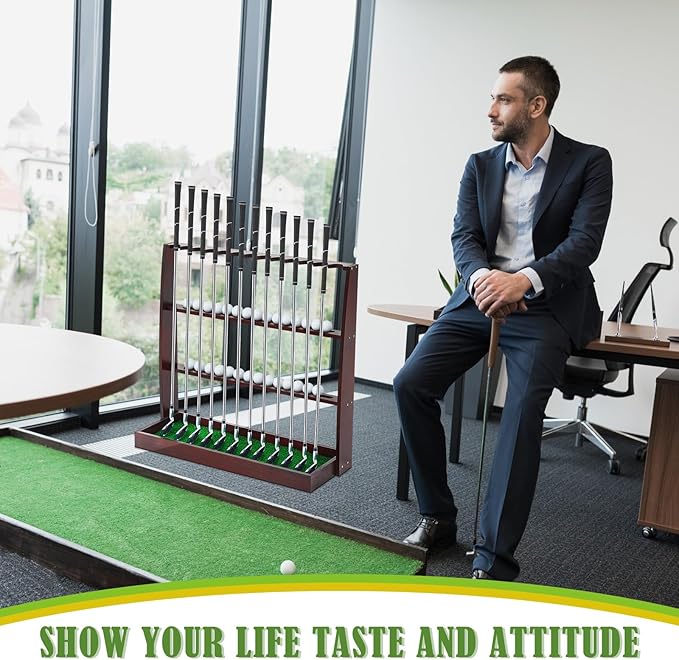 Lenwen Golf Putter Stand Wooden Display Rack Golf Club Holder Stand, Brown Golf Club Organizer for Storage Sports Indoor Home Garage