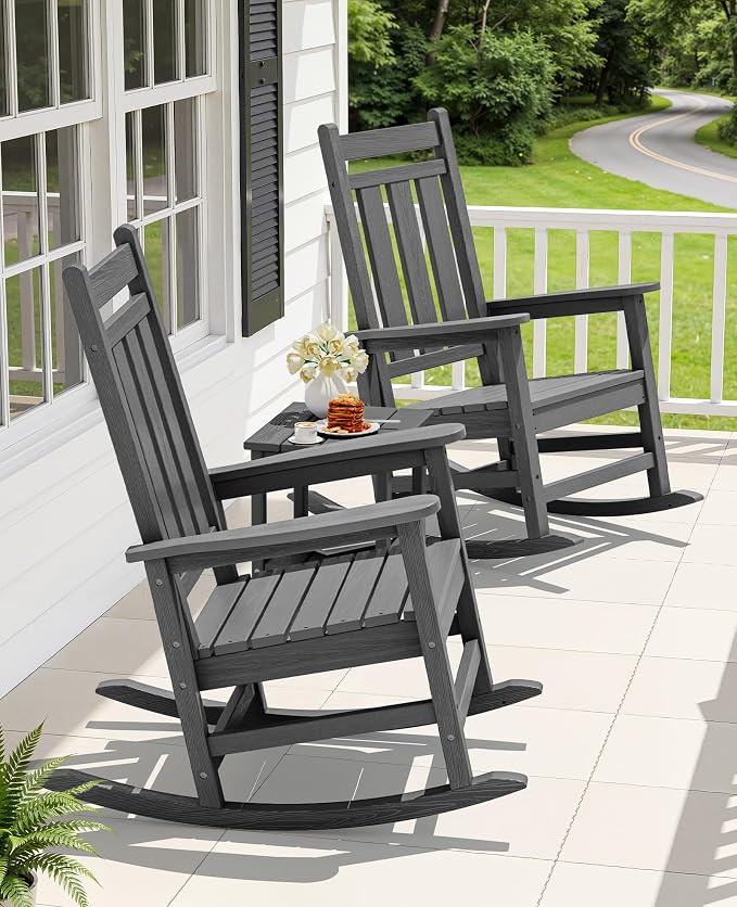 Oversized Outdoor Rocking Chair Set of 4, HDPE Patio Rockers - Image 2