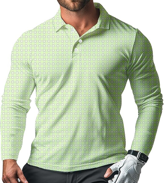 Men's Long Sleeve Golf Shirt Quick Dry 3 Button Work Fishing Outdoor Casual Collar Shirt