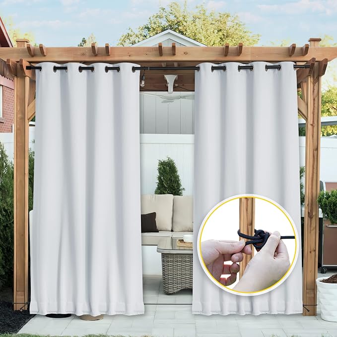 NICETOWN Outdoor Curtains Waterproof Fixed Bottom W52xL95 Greyish White | - Image 2