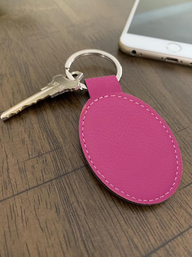 LaserGram Oval Keychain, Off Road Racer, Personalized Engraving Included (Hot Pink)