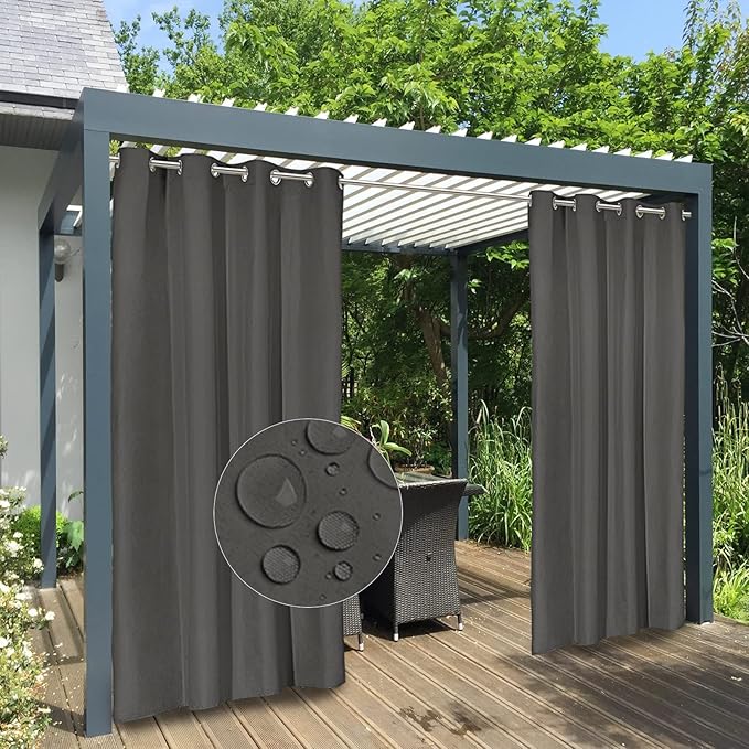 Easy-Going 100% Waterproof Outdoor Curtains 54x120 inch, Dark Grey | Windproof by Easy-Going