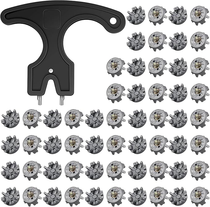 Cozypower 51 Pcs Golf Cleats Set 50 Golf Shoe Spikes Replacements with 1 Cleats Spanner Metal Thread Screw 6 mm Dia for Cricket Shoe Player