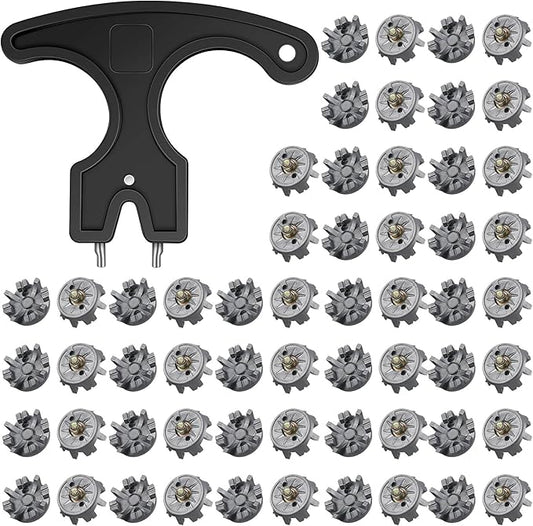 Cozypower 51 Pcs Golf Cleats Set 50 Golf Shoe Spikes Replacements with 1 Cleats Spanner Metal Thread Screw 6 mm Dia for Cricket Shoe Player