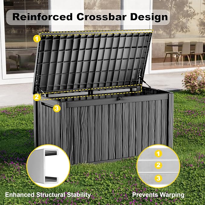 230 Gallon Large Outdoor Storage Box, UV Resistant Resin Deck Box, Hydraulic - Image 4