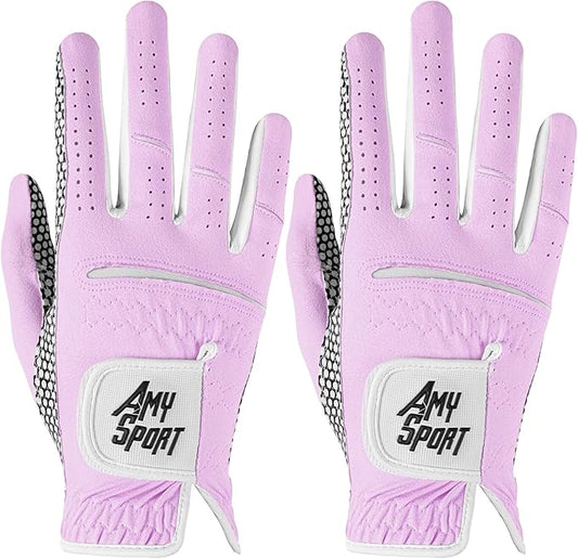 Amy Sport Golf Gloves Women's Upgrade Rain Grip Left Hand Weathersof Value 2 Pack, Right Handed Golfer Hot Wet All Weather Glove for Women Girls Ladies, Fit Size Small Medium Large
