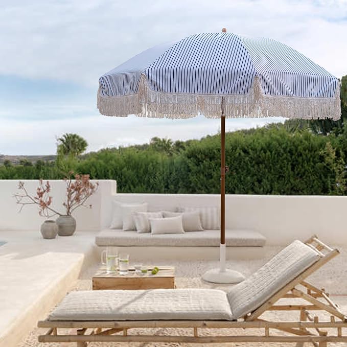AMMSUN 7ft Patio Umbrella with Fringe Outdoor Tassel Umbrella UPF50+ Premium - Image 2