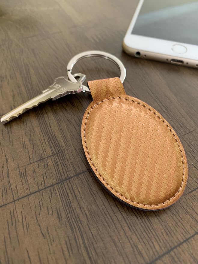 LaserGram Oval Keychain, Palm Trees, Personalized Engraving Included (Carbon Fiber Bronze)