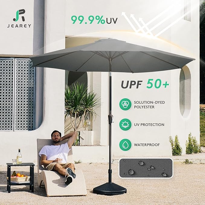 JEAREY 9FT Outdoor Patio Umbrella, Market Umbrella, Dark Gray | Outdoor Table - Image 3