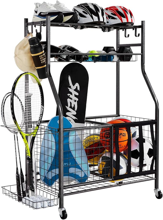 VEVOR Golf Bag Organizer, Golf Bag Storage Rack Stand Holder, Sports Equipment Storage Rack, Golf Storage Organizer for Garage, Sports Gear, Toys Storage Rack Hooks